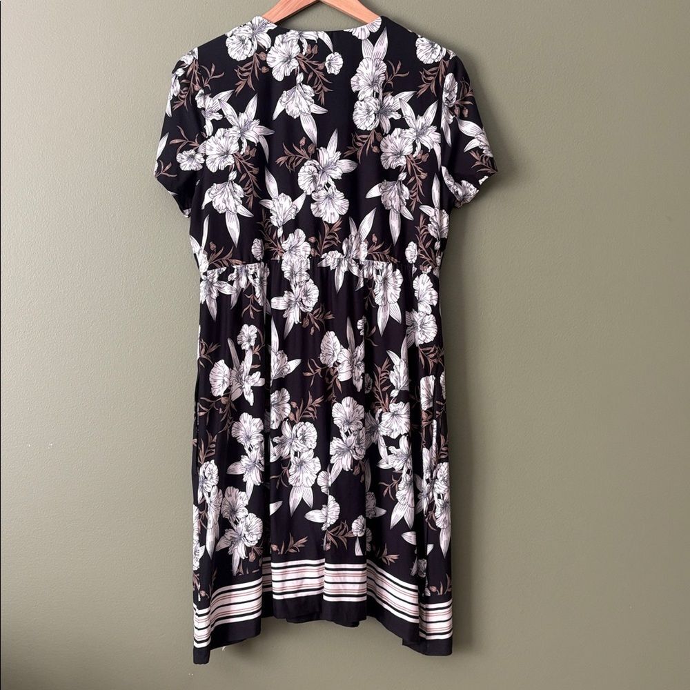 Soma Faux Wrap Dress Lush Tropic Border Black Sz XL - Picture 8 of 8